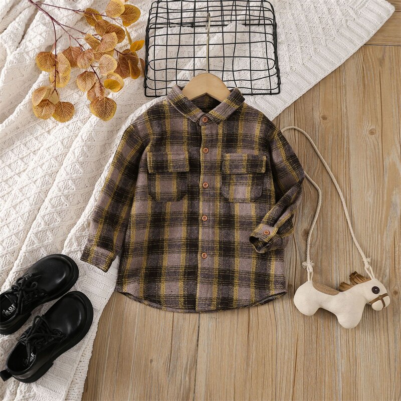 Cotton Lapel Stripe Lattice Button Shirt for Boy and Girl Baby Tops KilyClothing