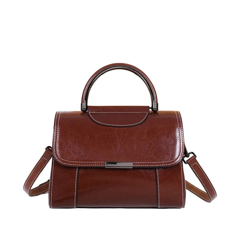 Women's Bag Female Vintage Oil Wax Cowhide Split Leather Flap Messenger Shoulder Bag Lady Fashion Handbag Tote