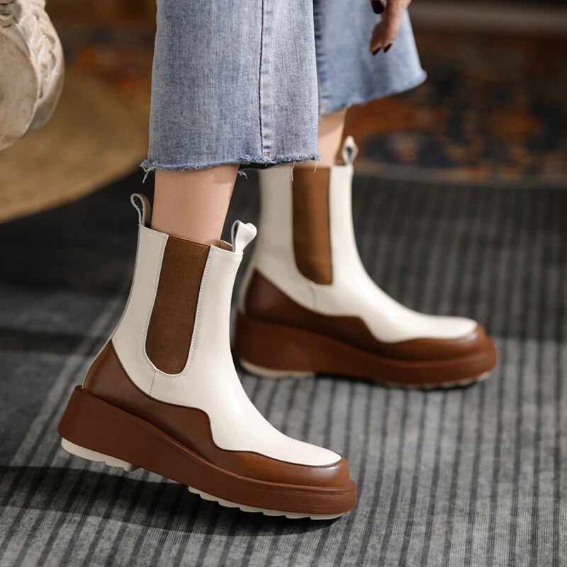 Boots Genuine Cow Leather Thick Sole Non-Slip Ladies Flat Shoes  Winter Platform Boots KilyClothing