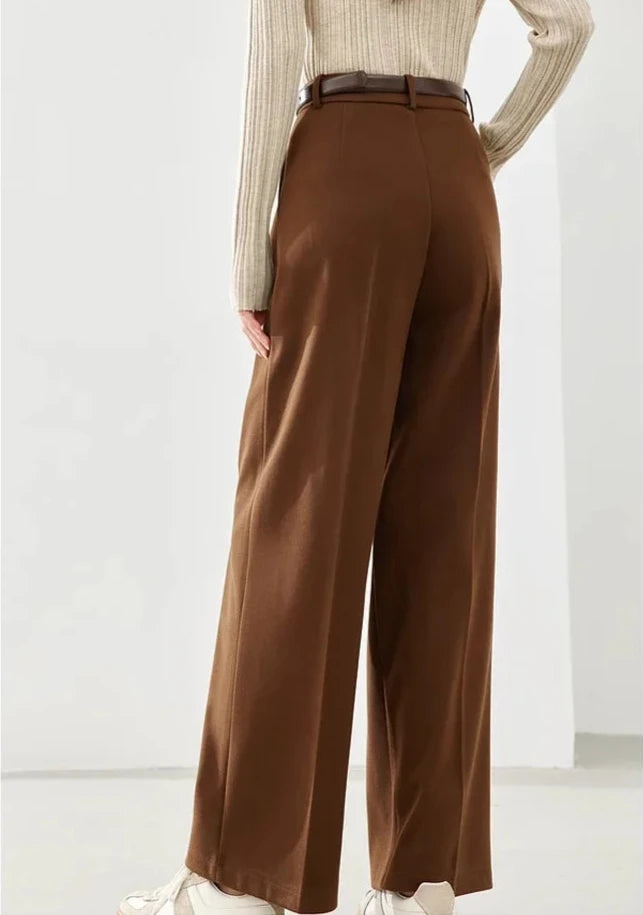 Pantalón de vestir de pierna ancha, pantalones casuales sueltos y gruesos, pantalones holgados sólidos para mujer