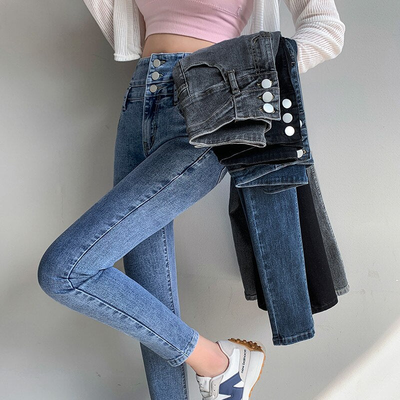 Stretch Jeans Fashion Slim High Waist Breasted Skinny Pencil Denim KilyClothing