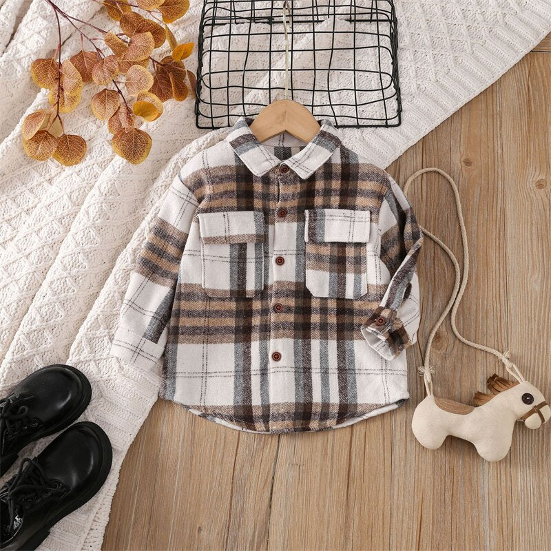 Cotton Lapel Stripe Lattice Button Shirt for Boy and Girl Baby Tops KilyClothing