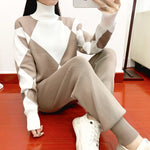 Geomatric Women sweater suits sets  thick soft knitted sets pullovers +long Pant Casual 2PCS KilyClothing