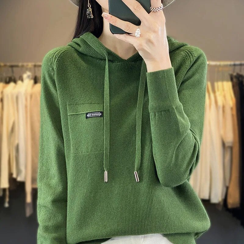 Autumn Winter Long Sleeve Hooded Pullovers Fashion Korean Knit Hoodie Sweaters Casual Warm Bottoming Jumper KilyClothing