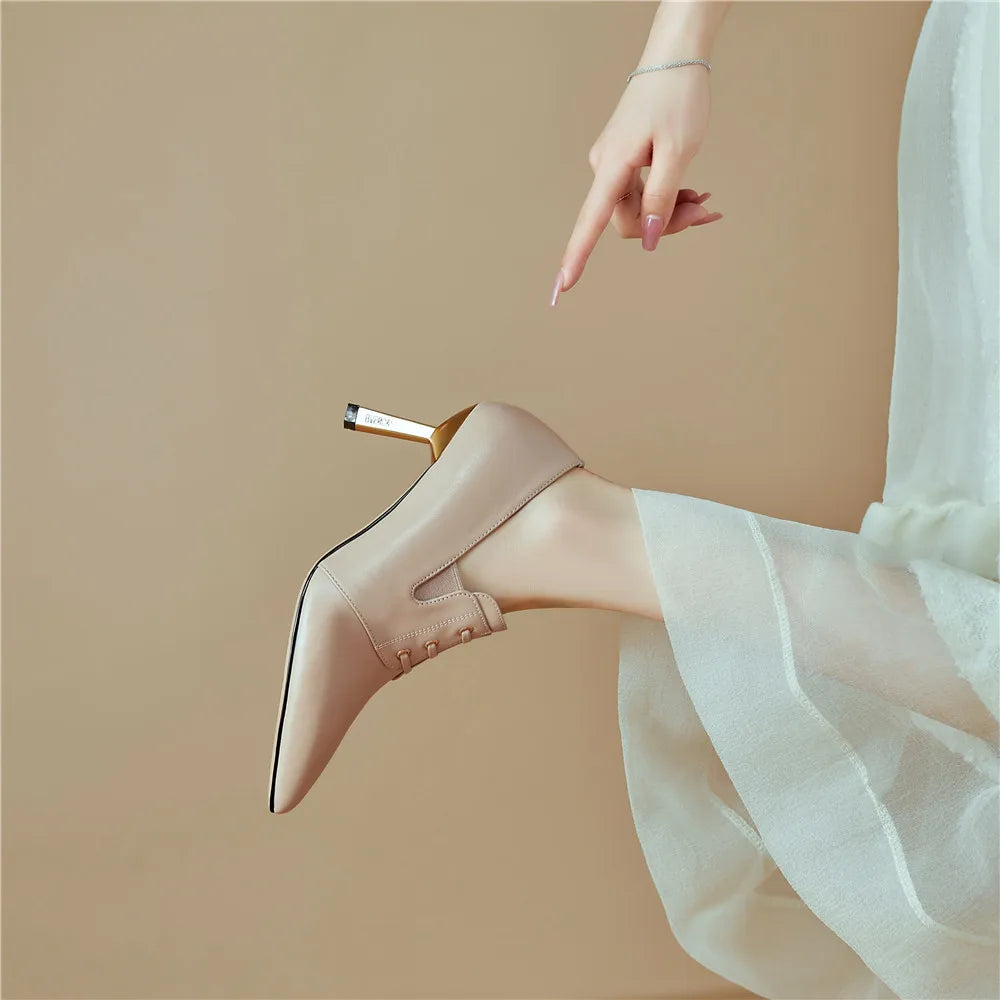 Genuine Leather Pumps for women, Pointed Toe Thin Heels Solid Color Slip On KilyClothing