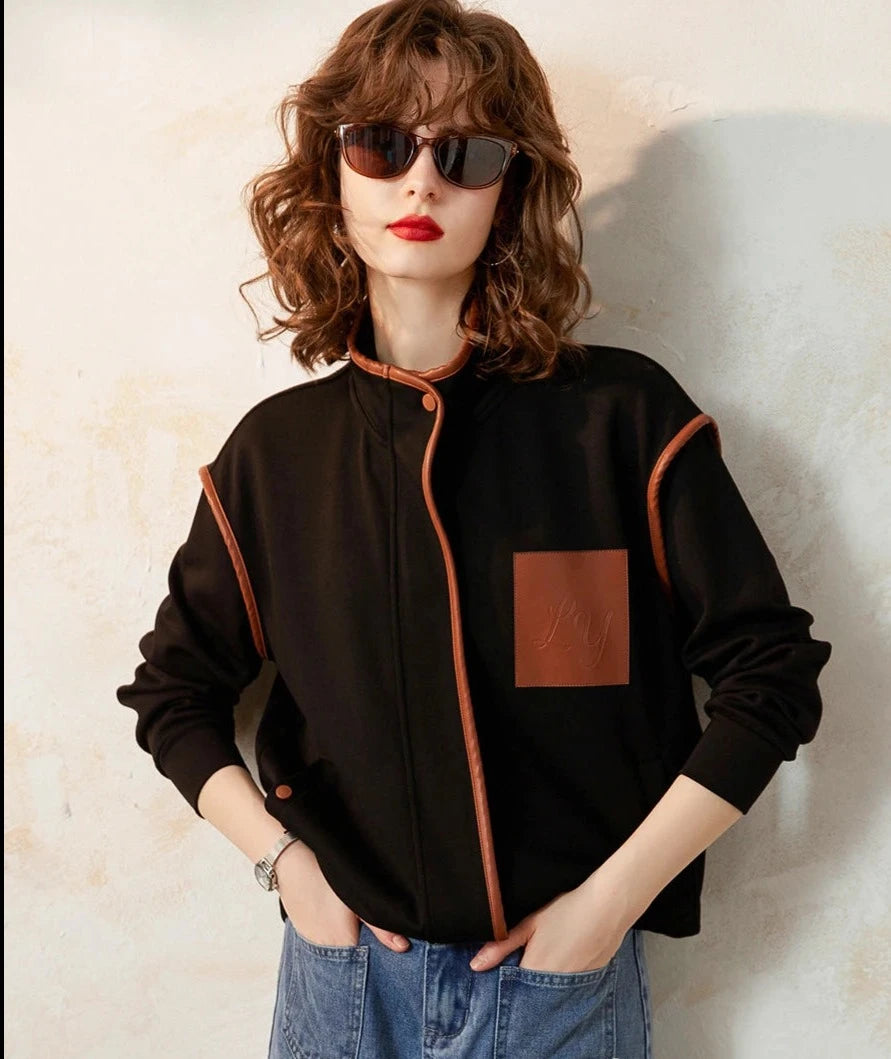 Women Jacket, Spring, Casual Stand Collar Long Sleeve Loose Fit Chic Coat for Women