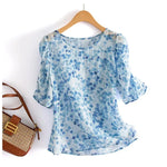 Polka Dot Printing Bohemian Chiffon Chic O-Neck Short Sleeve Loose Women's Blouse Shirt Korean Fashion Female Clothing Tops KilyClothing