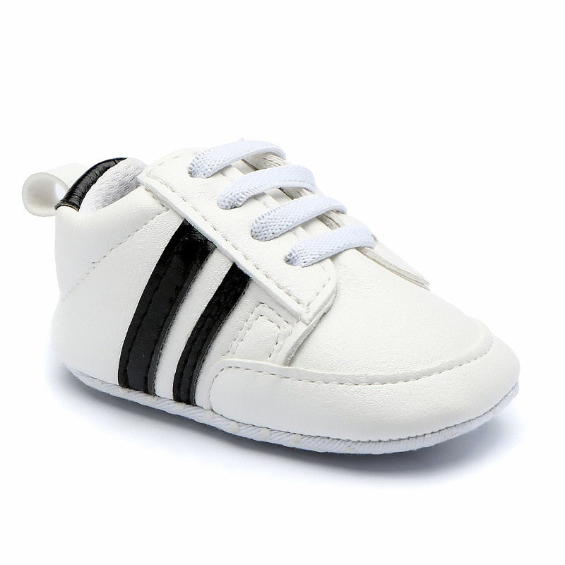 Newborn Boys Sneaker Girls Two Striped First Walkers Lace Up PU Leather Soft Soles Sneakers 0-18 Months KilyClothing