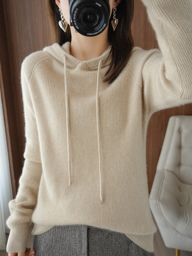 pullover loose 100% pure wool hoodie languid lazy wind knitting base hoodie KilyClothing