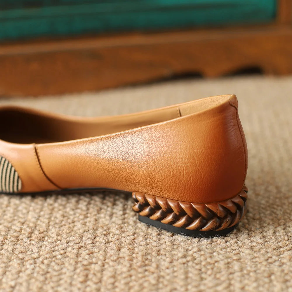 Women pumps Genuine leather sheepskin upper pointed toe low heels  retro KilyClothing