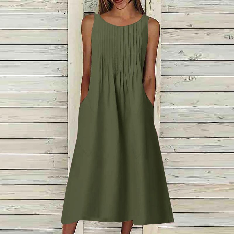 Casual Tank Dress Woman Sleeveless O-Neck Solid Color Elegant Sundress KilyClothing