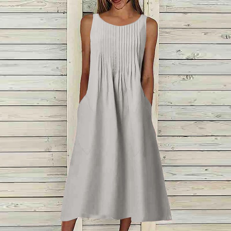 Casual Tank Dress Woman Sleeveless O-Neck Solid Color Elegant Sundress KilyClothing