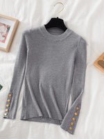 Thick sweater khaki button o-neck chic slim knit top soft jumper KilyClothing