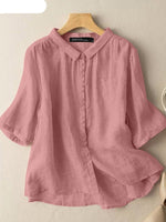3/4 Sleeve O-Neck Solid Color Blouse Summer Elegant Shirt Front Pockets Stylish Casual KilyClothing