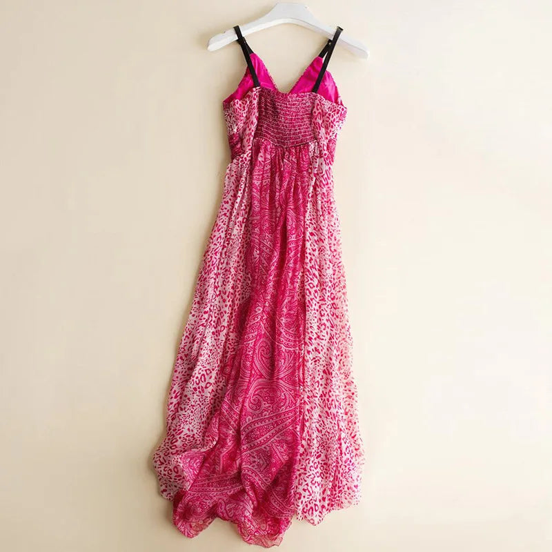 Dress 100%Mulberry Silk, Long Dresses Sleeveless Print Beach Dress Sling Dresses Woman Clothes Summer KilyClothing