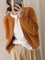Short Sweater Outerwear, Retro Knit Cardigan Thickened Long Sleeve Loose Zipper KilyClothing