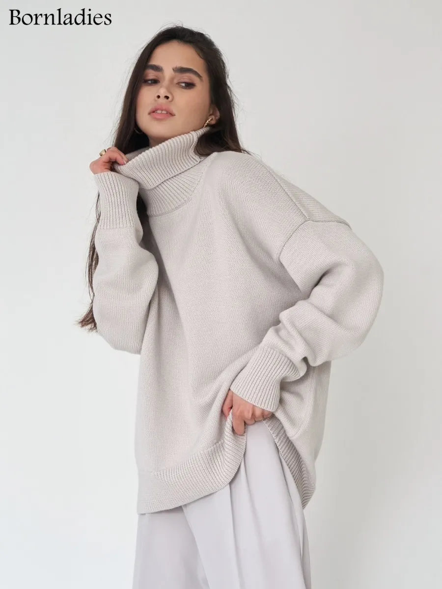 Women Turtleneck Sweater CHIC Thick Warm Pullover Top Oversized Casual Loose Knitted Jumper Female Pull KilyClothing