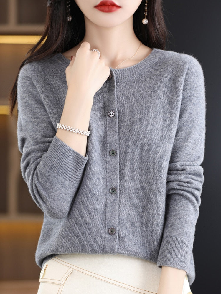 Long Sleeve Women Knitwear Cashmere Knit 100% Pure Merino Wool KilyClothing