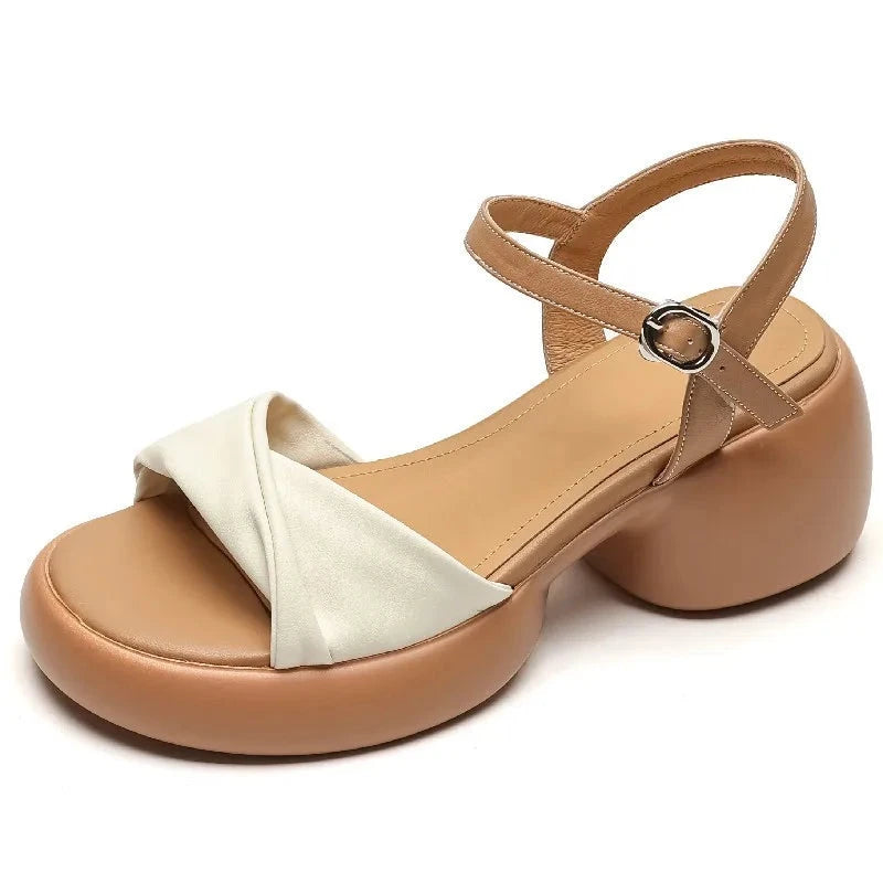 Women Sandals Fashion for summer, New Arrival Mixed Colors Genuine Leather Platform Thick Heels Party Casual Shoes Woman KilyClothing