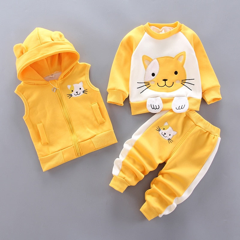 Unisex Clothing Set Hooded Outerwear Tops Pants 3PCS Outfits Kids Toddler Warm KilyClothing