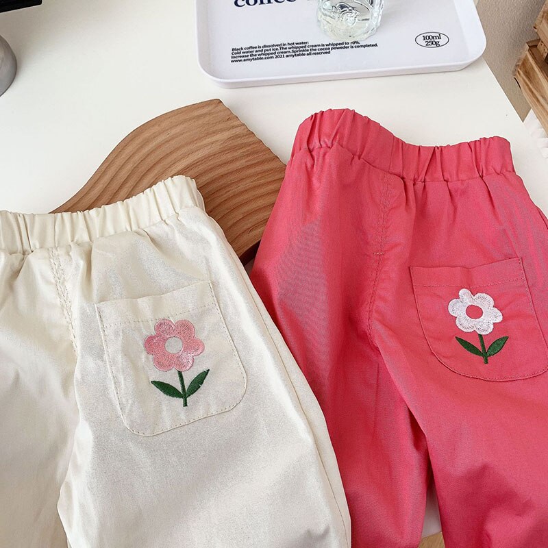 Embroidery Girls Pants Flower Girls Trousers Full Length Pants KilyClothing