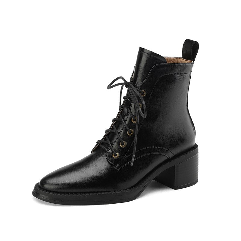 Ankle Boots Split Genuine Leather High Heels Zipper Laces Black Brown Gothic Elegant KilyClothing