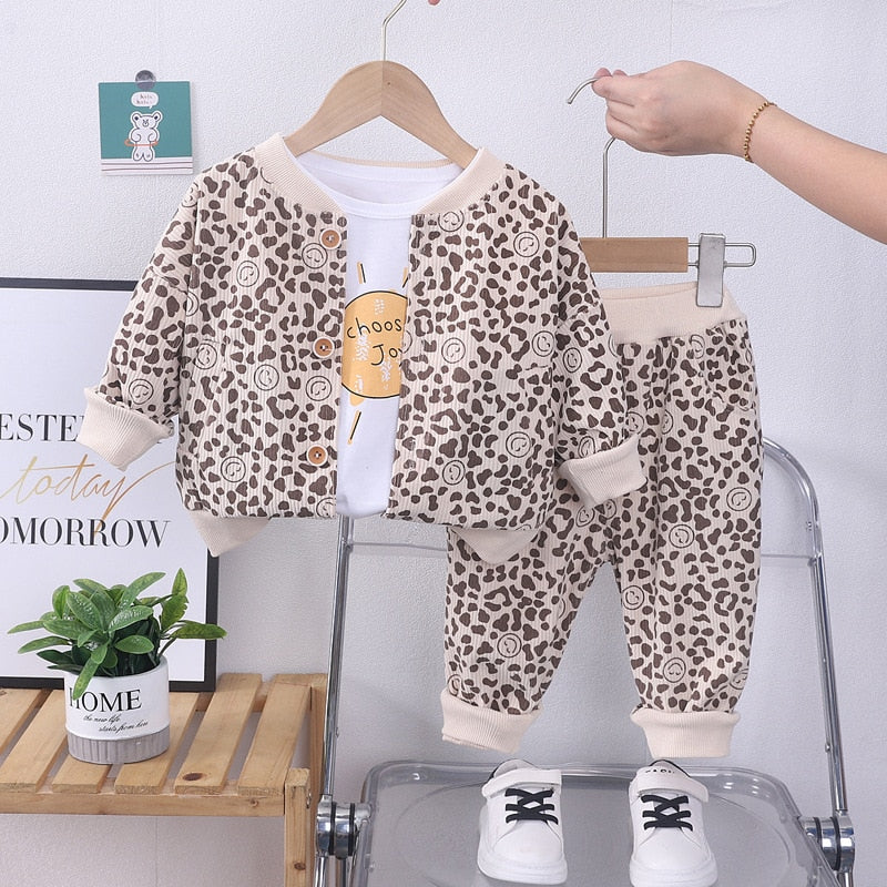 3PCS Set Unisex, Cute Leopard Print Coat And Pants Suit Children Clothing Outwear KilyClothing