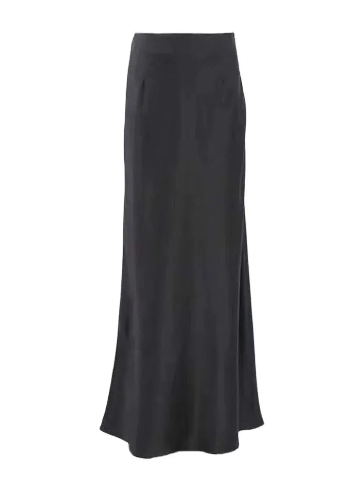 Women's Black Elegant Satin Fashion Slim Skirts Four Seasons Casual High Waist Club Office Maxi Skirt KilyClothing