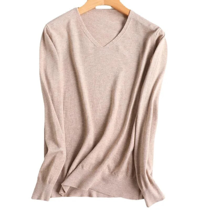 Sweater V-neck Long Sleeve Pullovers Spring Autumn Bottoming Shirt Warm Knitwear Basic Knit Tops KilyClothing