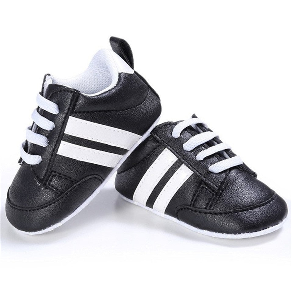 Newborn Boys Sneaker Girls Two Striped First Walkers Lace Up PU Leather Soft Soles Sneakers 0-18 Months KilyClothing