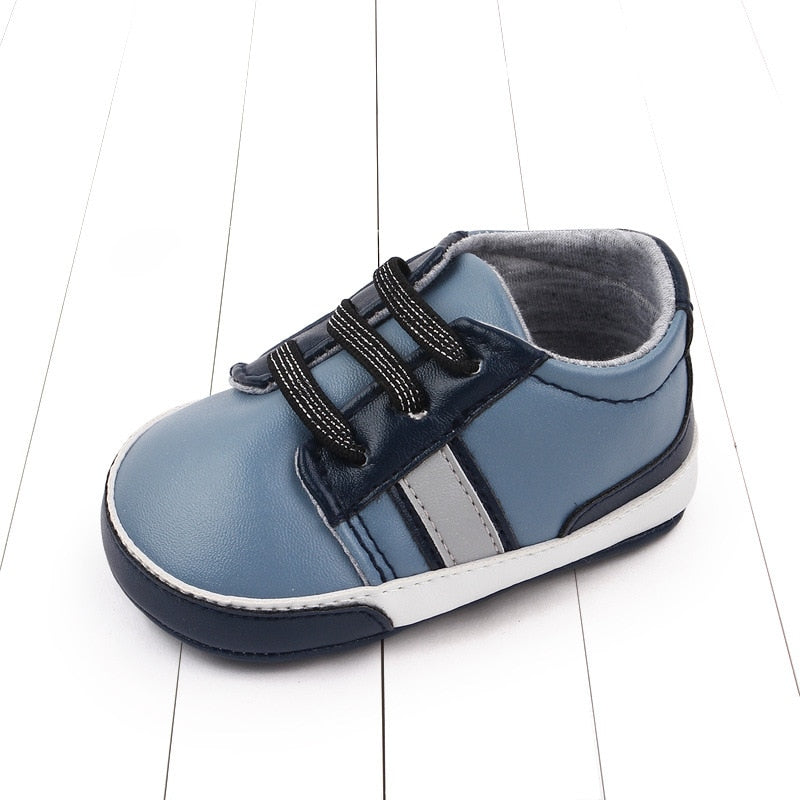 Newborn Boys Sneaker Girls Two Striped First Walkers Lace Up PU Leather Soft Soles Sneakers 0-18 Months KilyClothing