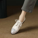 Cow Leather Round Toe Med Heels Autumn Shoes Serpentine England Style Leisure Chic Cross-tied Women Pumps KilyClothing