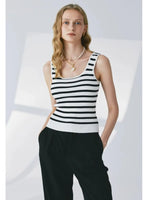 Spring Summer Contrast Stripe Wool Tank Tops Women U Neck Slim Sleeveless Knitted Tops KilyClothing