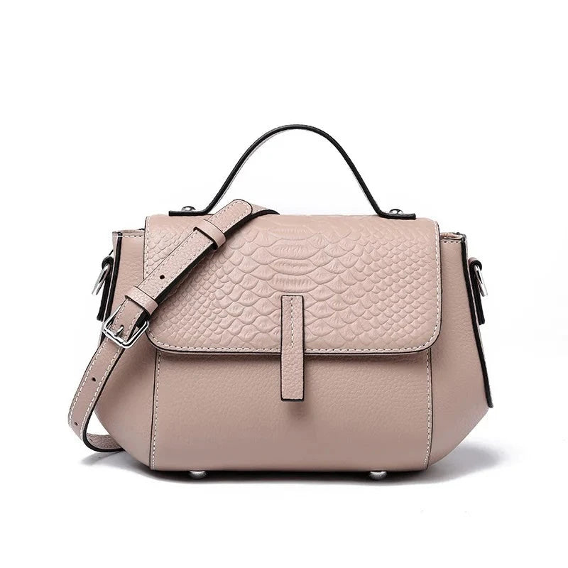 Women's Bag, Genuine Leather Shoulder Bag Girls Crocodile Pattern Flap Crossbody Messenger Handbag
