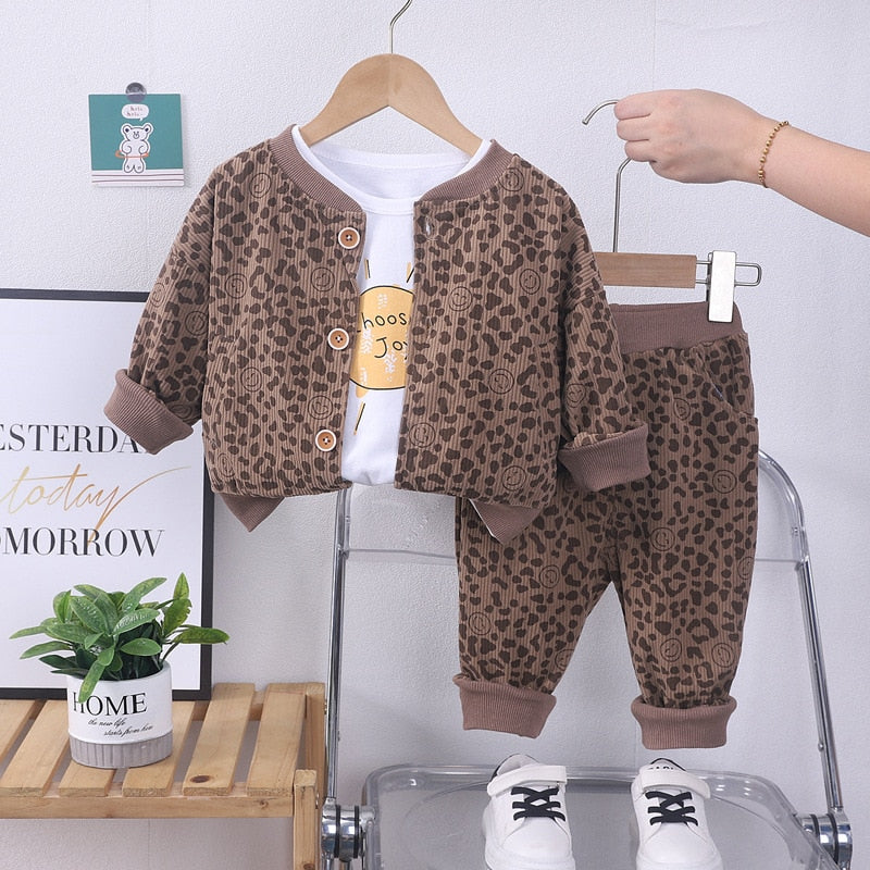 3PCS Set Unisex, Cute Leopard Print Coat And Pants Suit Children Clothing Outwear KilyClothing