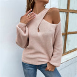 Sexy Fashion Cross Halter Solid Color Sweaters Long Sleeve Off Shoulder Jumpers KilyClothing