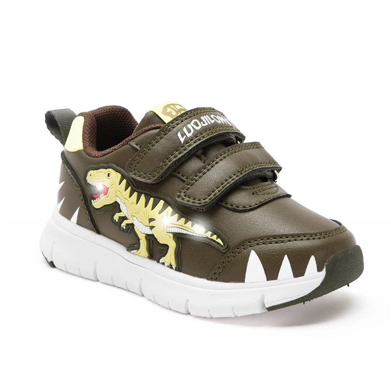 Baby Kids Leather Autumn New Flashing Sneakers Light Up Dinosaur Boys Little Children Outdoor Casual Sports Shoes KilyClothing