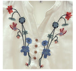 Cotton White Blouse Elegant Embroidery V-Neck Shirts KilyClothing