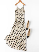 Dress made of  93%Real Silk 7%Spandex for Women, V-neck Slim Elastic Polka Dots Long Slip Dress Modern OL Summer KilyClothing