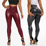 Faux Leather Leggings Pants PU Elastic Shaping Hip Push Up Black Sexy Curvy Stretchy high waisted KilyClothing