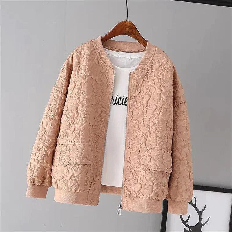 Solid Color Ladies Short Baseball Jacket, Korean Spring Casual White Jacket Top Female Cardigan Zipper Jackets Fashion KilyClothing