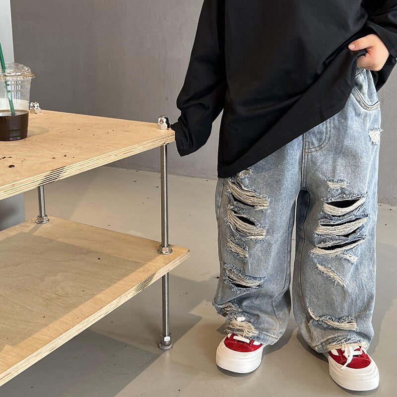 Trousers Children Handsome Torn Patch Jeans Girls Pants KilyClothing