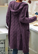 Sweater Mid-Length Women'S Overcoat Cardigan Solid Color Hooded Twisted Knitted KilyClothing