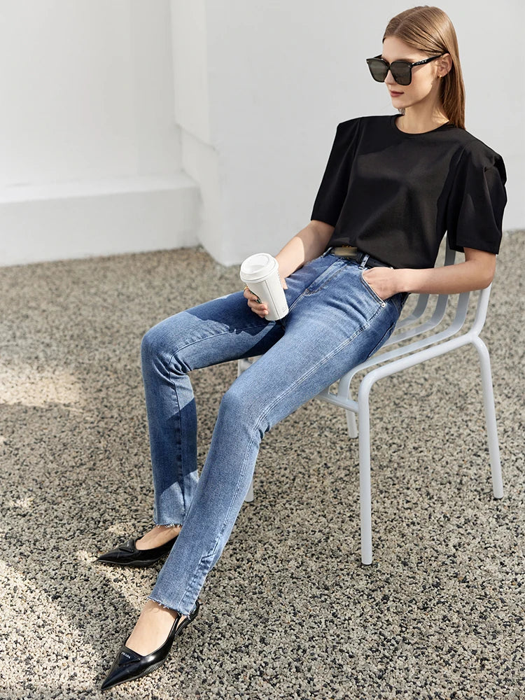 Minimalist Jeans for Women cotton Fashion Slight Strech Skinny All-match Commuter