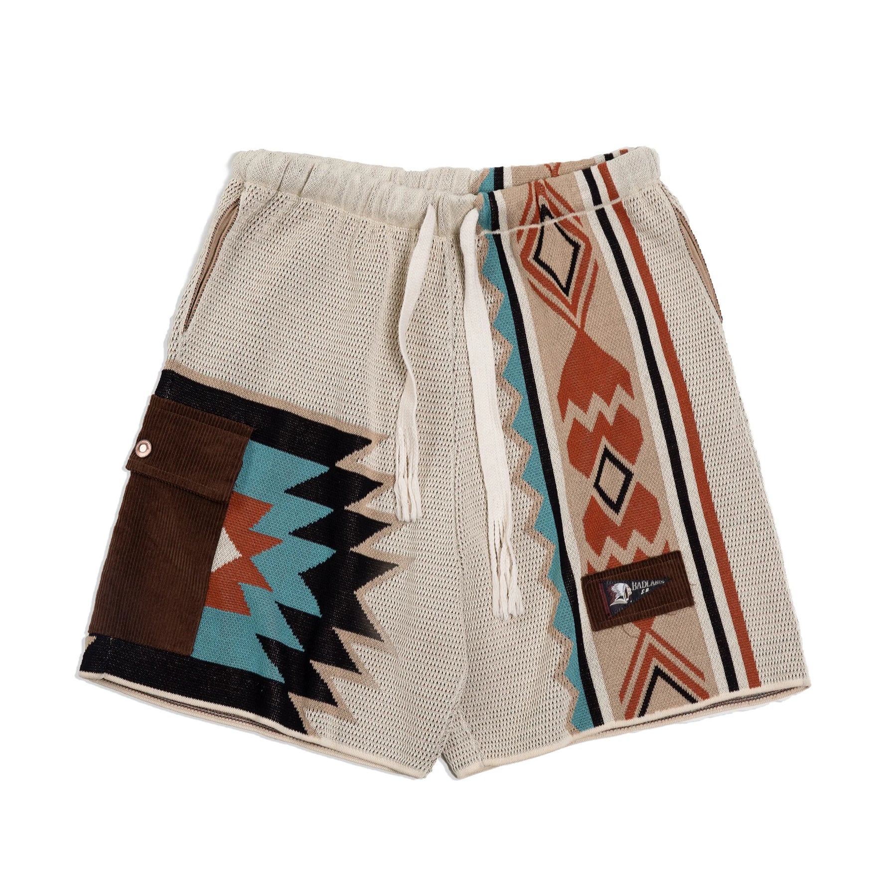 Vintage Navajo Totem Knitted Shorts Men's Casual Embroidery Geometric Beach Short Pants Drawstring Elastic Waist Shorts KilyClothing