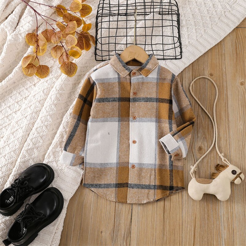 Cotton Lapel Stripe Lattice Button Shirt for Boy and Girl Baby Tops KilyClothing