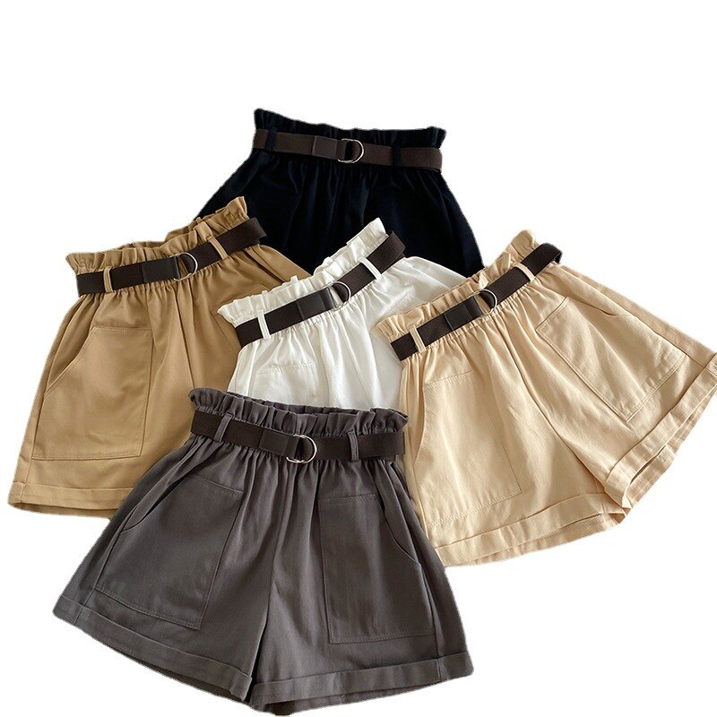 Shorts Korean High-waisted Slim Solid Color Wide Leg Shorts with Belt Casual Shorts KilyClothing
