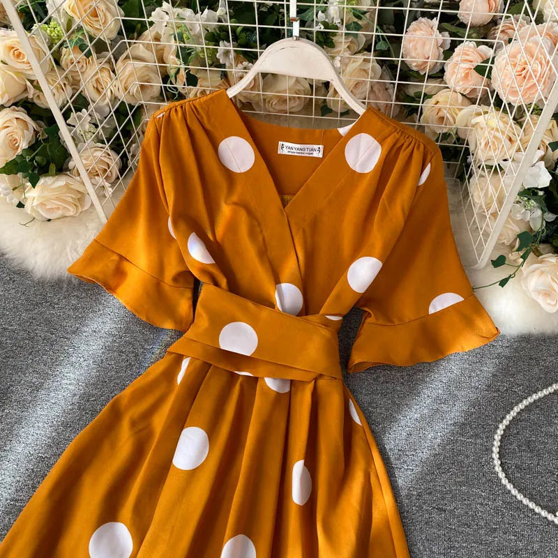 Chic Fashion Polka Dot Print Women Dress Summer Elegant Vintage Bandage Slim Waist KilyClothing