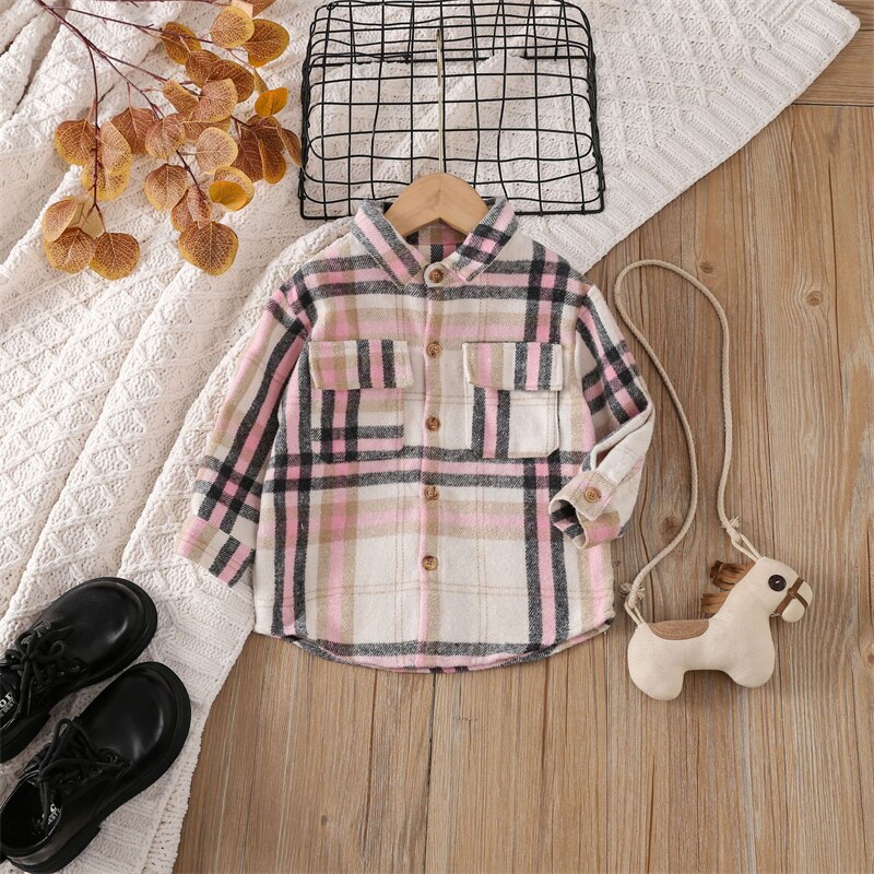 Cotton Lapel Stripe Lattice Button Shirt for Boy and Girl Baby Tops KilyClothing