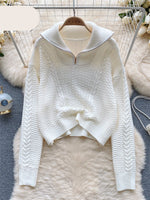 Zipper Knitted Top Autumn Long Sleeves Thick Warm Sweater Korean Fashion Streetwear Loose Casual Pullover KilyClothing